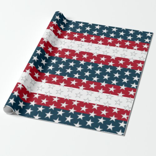 4th of July Patriotic Red White Blue Stars Stipes Wrapping Paper
