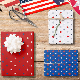 4th of July Patriotic Red White & Blue Stars Wrapping Paper Sheets