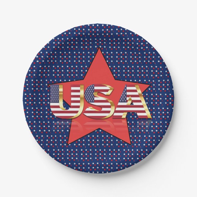4th of July Patriotic Red White Blue USA  Paper Plates (Front)