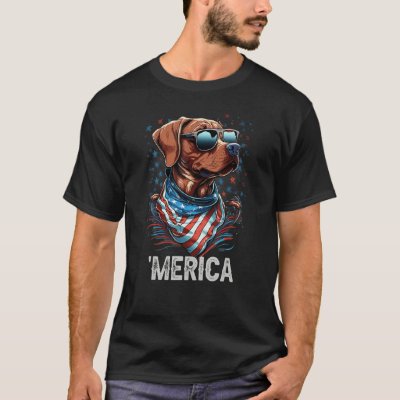 4th of July Patriotic Rhodesian Ridgeback Dog Meri T-Shirt