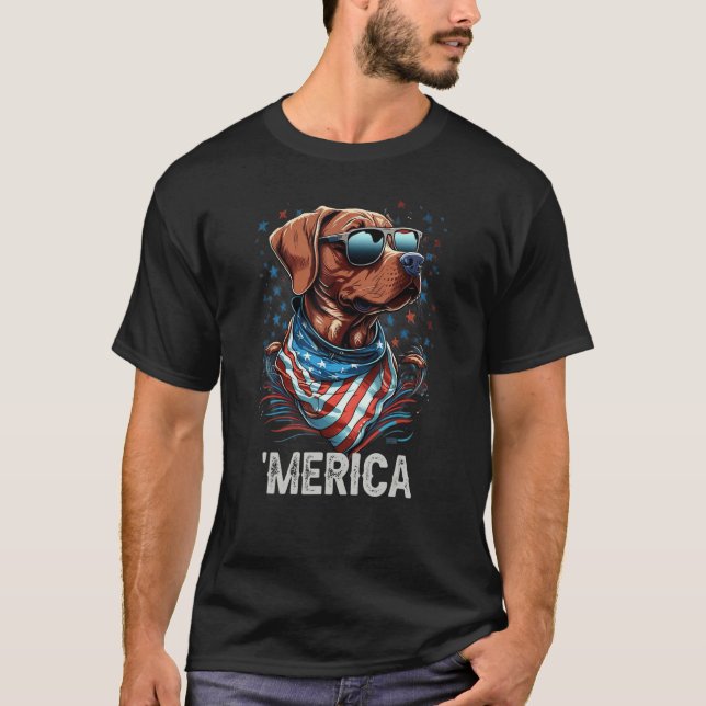 4th of July Patriotic Rhodesian Ridgeback Dog Meri T-Shirt (Front)