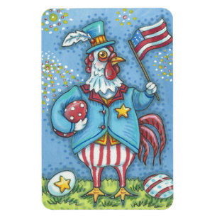 4TH OF JULY PATRIOTIC ROOSTER, CHICKEN MAGNET Lg.