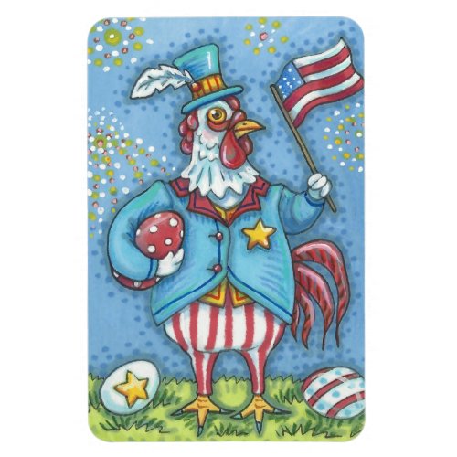 4TH OF JULY PATRIOTIC ROOSTER  CHICKEN MAGNET Lg