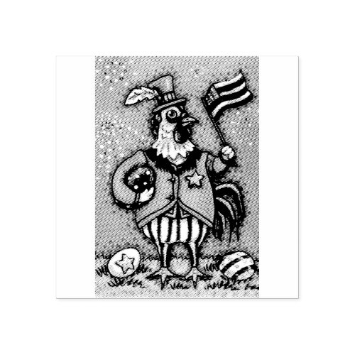 4TH OF JULY PATRIOTIC ROOSTER Chicken RUBBER STAMP