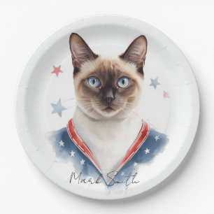 4th of July Patriotic Siamese Cat Lover Paper Plates