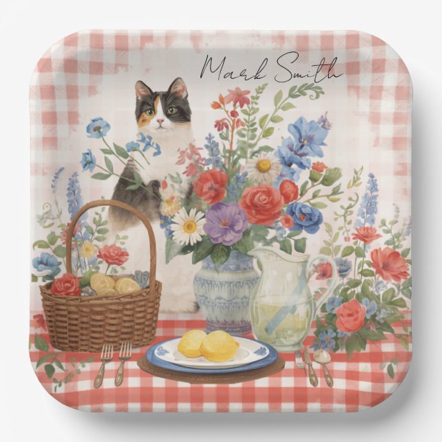 4th of July Patriotic Siamese Cat Paper Plates  (Front)