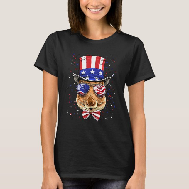 4th of July Patriotic Squirrel American USA Flag R T-Shirt (Front)