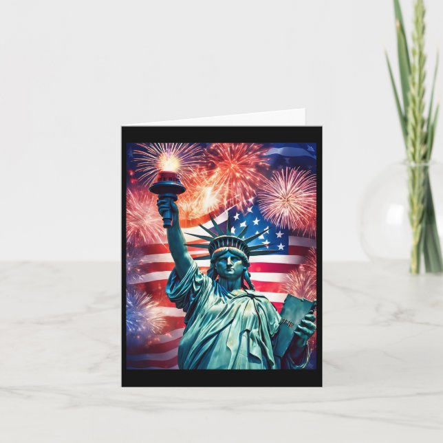 4th Of July Patriotic Statute Of Liberty Us Flag C Card (Front)