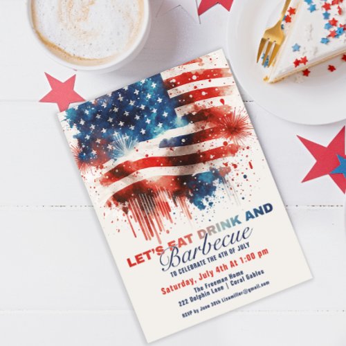 4th of July Patriotic Untied States Flag Barbecue  Invitation