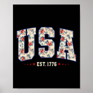 4th Of July Patriotic Us Flag Floral Usa Est 1776  Poster