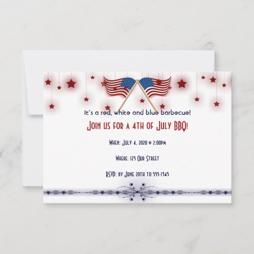 4th of July Patriotic US Flags and Stars Custom Invite