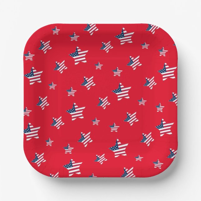 4th of July patriotic USA america flag star party Paper Plates (Front)