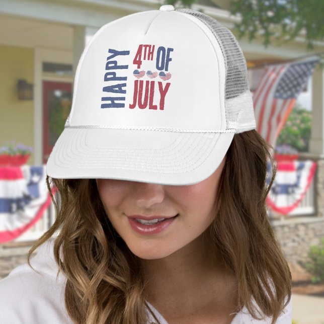 4th Of July Patriotic USA American Flag Trucker Hat (Cute Patriotic USA American Flag Heart 4th Of July Trucker Hat)