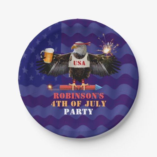 4th of July Patriotic USA Eagle Beer and Fireworks Paper Plates