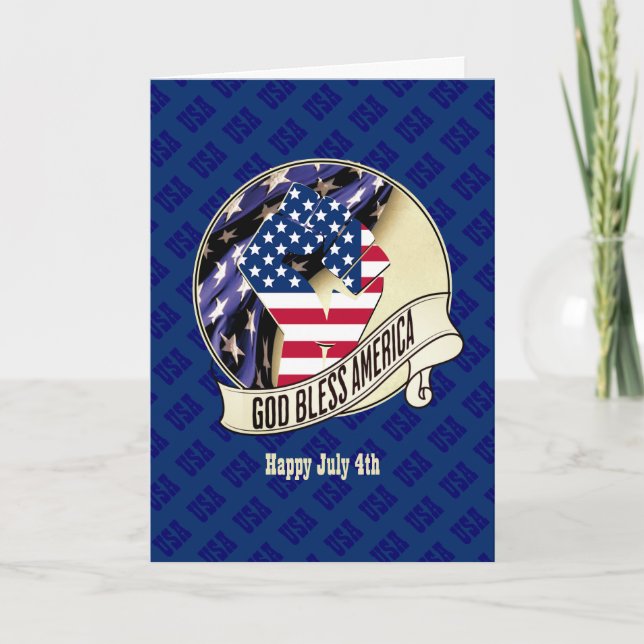 4TH OF JULY Patriotic USA God Bless America Holiday Card (Front)