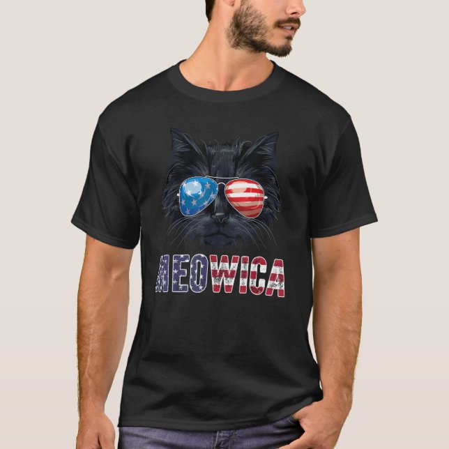 4th of July Patriotic  Women Men Kids USA Cat Meow T-Shirt (Front)