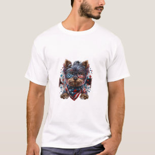 4th of July Patriotic Yorkie Dog US Flag  T-Shirt