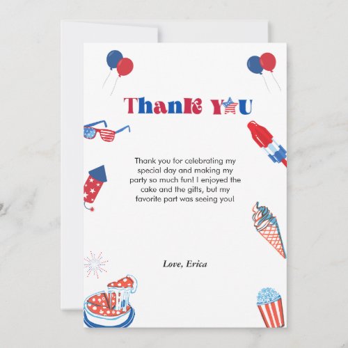 4th of july patrotic day birthday  thank you card