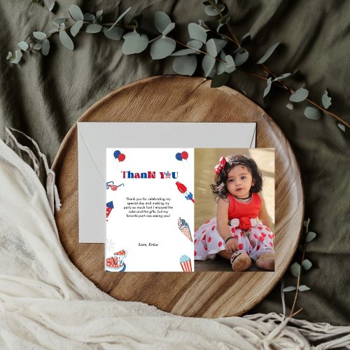 4th of july patrotic day birthday  thank you card