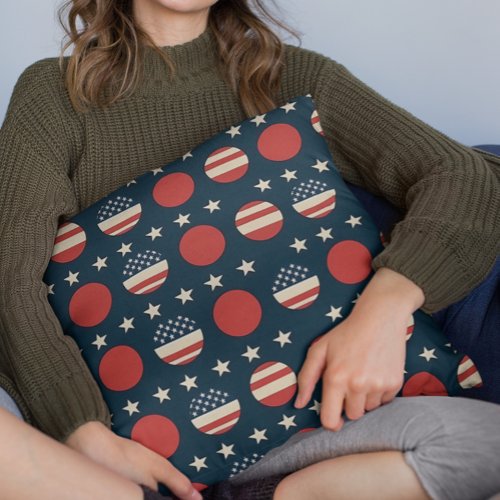 4th of July Pattern White Stars American Flag Throw Pillow