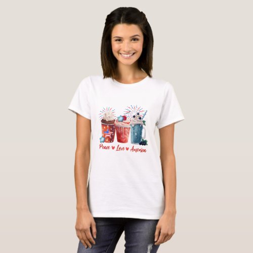 4th of July Peace Love America Milkshake Blueberry T_Shirt