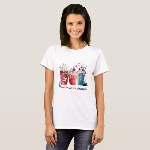 4th of July Peace Love America Milkshake Cherry T_Shirt