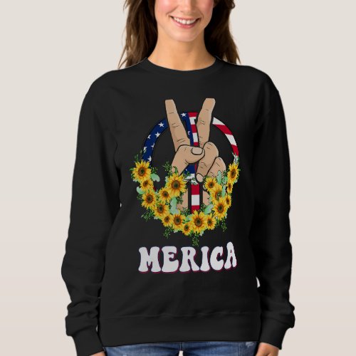 4th Of July Peace Love America Sunflower Hippie Us Sweatshirt