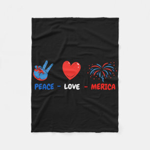 4th Of July Peace Love Merica Fleece Blanket
