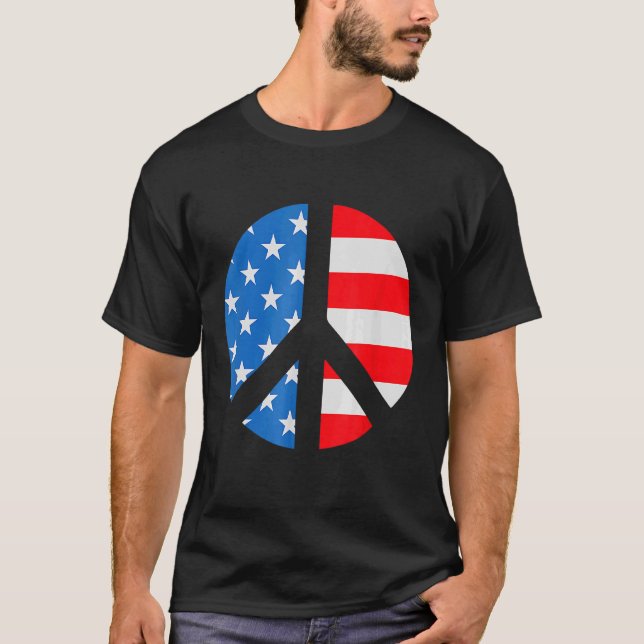 4th Of July  Peace Sign Symbol American Usa Flag T-Shirt (Front)
