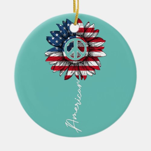 4th of JULY PEACE SUNFLOWER American Freedom USA Ceramic Ornament