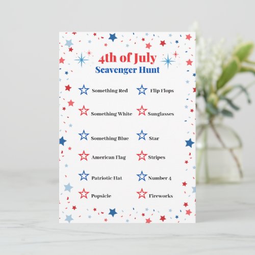 4th Of July Personalize Scavenger Hunt Card