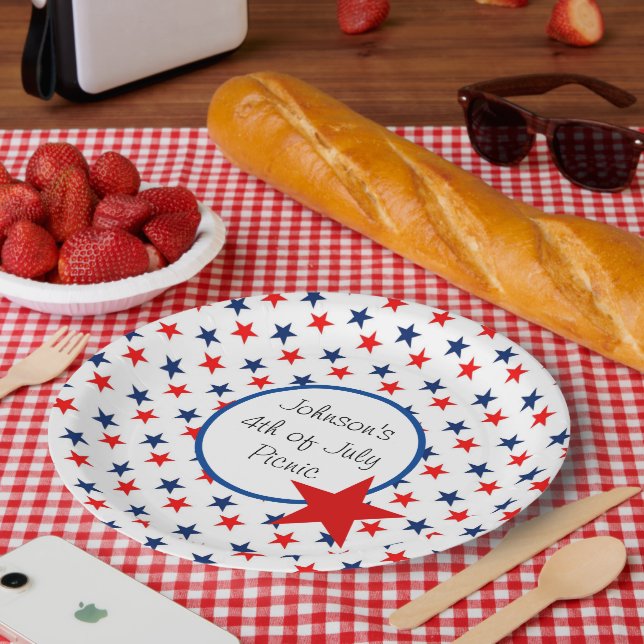 4th of July Personalize Text Patriotic Picnic Paper Plates (Picnic)
