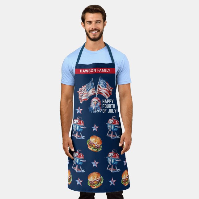 4th of July Personalized BBQ  Apron (Worn)