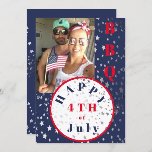 4th of July Photo Red White Blue Stars BBQ Invitation