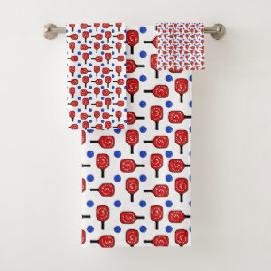 4th of July Pickleball Red White Blue Paddles Ball Bath Towel Set