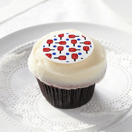 4th of July Pickleball Red White Blue Paddles Ball Edible Frosting Rounds