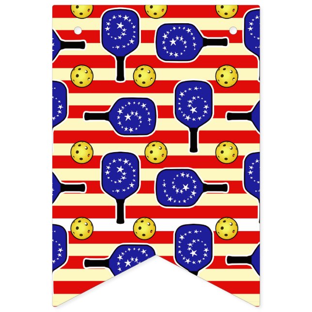4th of July Pickleball Red White Blue Yellow Balls Bunting Flags (First Flag)