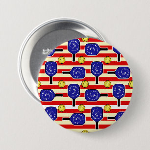 4th of July Pickleball Red White Blue Yellow Balls Button