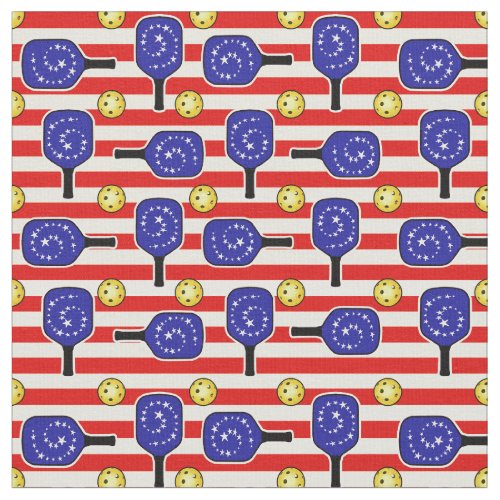 4th of July Pickleball Red White Blue Yellow Balls Fabric