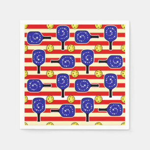 4th of July Pickleball Red White Blue Yellow Balls Napkins
