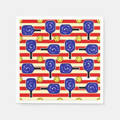 4th of July Pickleball Red White Blue Yellow Balls Napkins