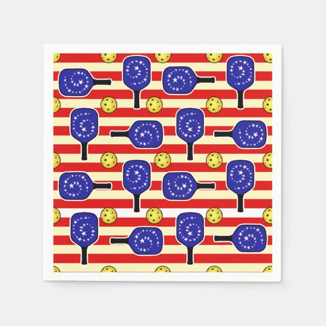 4th of July Pickleball Red White Blue Yellow Balls Napkins (Front)