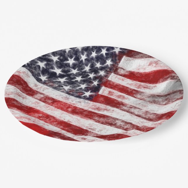 4th of July Picnic Paper Plates, American Flag Plates (Angled)