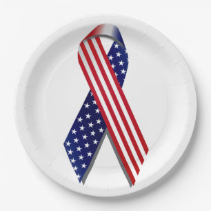 4th of July Picnic Paper Plates, Flag Ribbon Plates