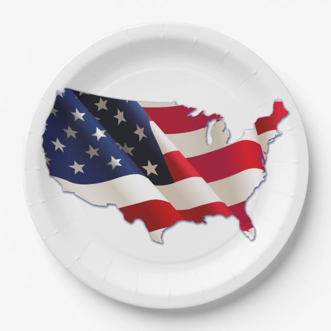 4th of July Picnic Paper Plates, USA Map, Flag Plates (Front)