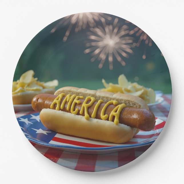 4th of July Picnic With Fireworks Paper Plates (Front)