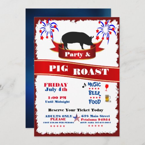 4th of July Pig Roast Party Invitation