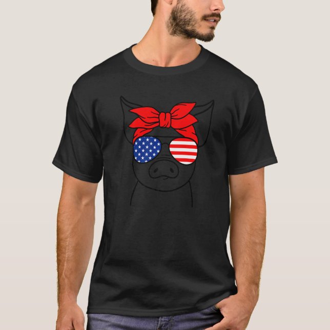 4th Of July Pig  Women Bandana Usa Flag Sunglasses T-Shirt (Front)
