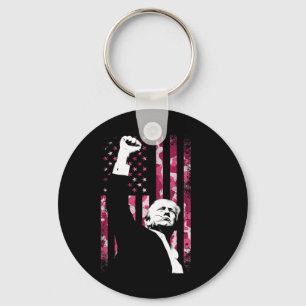 4th Of July Pink Camo Camouflage Us Flag Fist Figh Keychain
