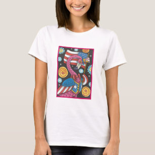 4TH OF JULY PINK FLAMINGO AMERICANA T-SHIRT White